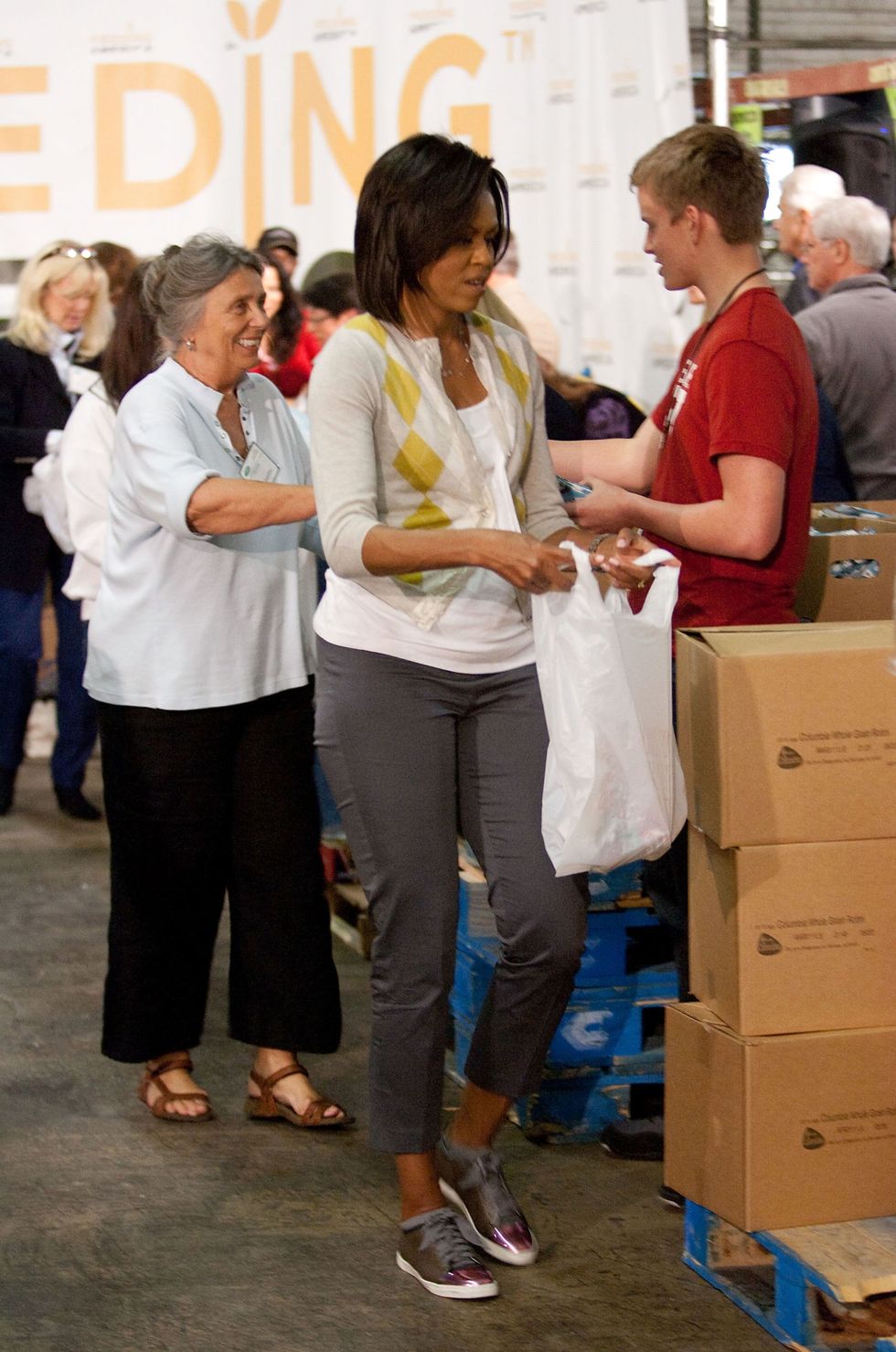 <p><strong data-verified="redactor" data-redactor-tag="strong">When: </strong>April 29, 2009</p>

<p><strong data-verified="redactor" data-redactor-tag="strong">Where: </strong>The Capitol Area Food Bank for Feeding America in Washington, DC</p>

<p><strong data-verified="redactor" data-redactor-tag="strong">Wearing: </strong>An argyle cardigan and Lanvin sneakers</p>

<p><strong data-verified="redactor" data-redactor-tag="strong"></strong><strong data-verified="redactor" data-redactor-tag="strong">Why it mattered: </strong>Not even Michelle can evade the occasional misstep. In 2009 she drew the ire of certain media outlets when she wore $540 Lanvin sneakers to volunteer at a food bank.</p>