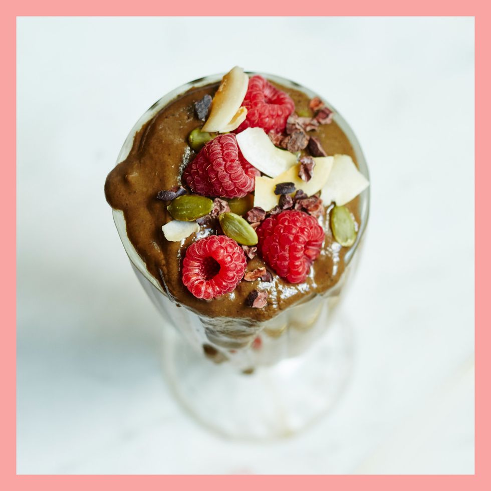 <p><strong>Ingredients:</strong></p><p><strong></strong>½ tsp. cacao powder</p><p>½ tsp. cacao nibs</p><p>¼ tsp. vanilla bean powder</p><p>1 frozen banana</p><p>1 Tbsp. 100% pure roasted peanut butter </p><p>1 Tbsp. pea protein powder</p><p>1 cup almond milk</p><p><br></p><p><strong>Directions:</strong></p><p>In a blender, add in the cacao powder, cacao nibs, vanilla bean, banana, peanut butter, protein powder, almond milk and blend until smooth! Add more almond milk if needed. </p>