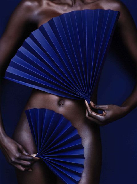 Blue, Skin, Electric blue, Fashion, Azure, Cobalt blue, Muscle, Material property, Decorative fan, Hand fan, 