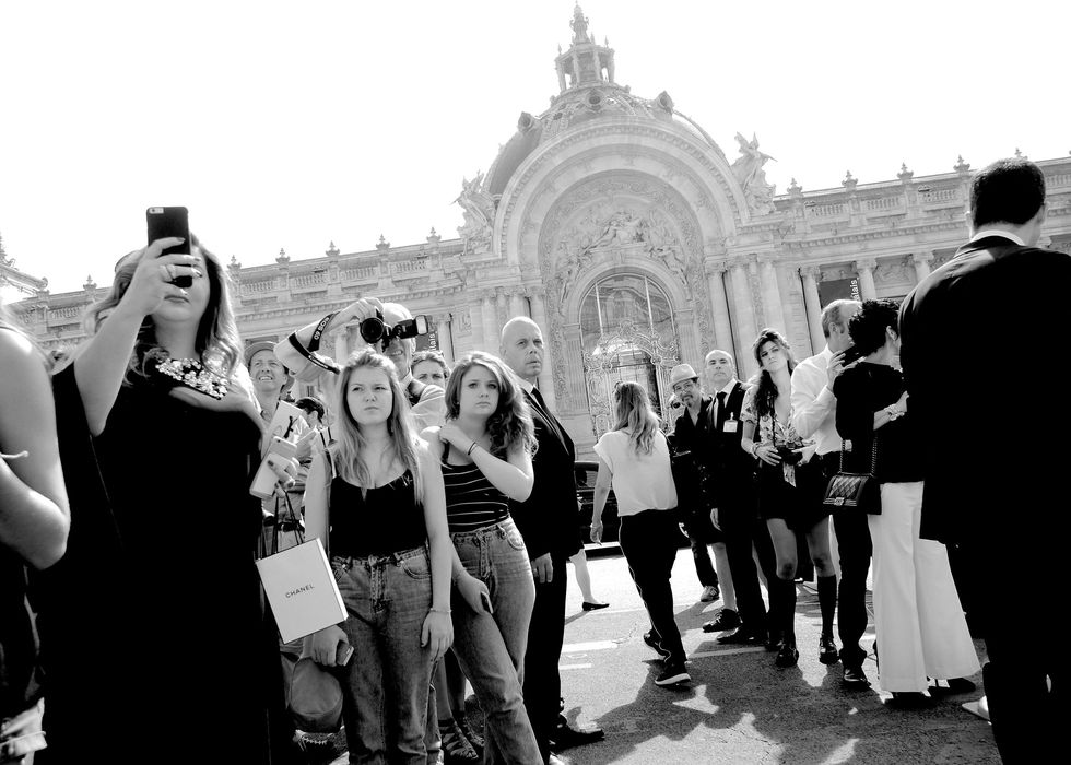PARIS, FRANCE - JULY 07:  (EDITORS NOTE: Image has been converted to black and white) A general view outside the Chanel show as part of Paris Fashion Week Haute Couture Fall/Winter 2015/2016 at The Grand Palais on July 7, 2015 in Paris, France.  (Photo by Gareth Cattermole/Getty Images)
