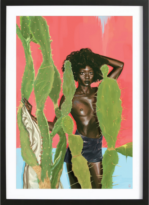 Green, Painting, Visual arts, Illustration, Cactus, Boot, Flesh, Barechested, Tribe, 