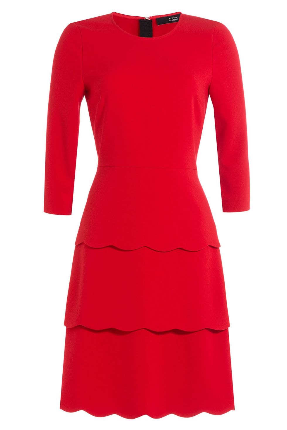 Sleeve, Dress, Shoulder, Red, Textile, Standing, Pattern, Formal wear, One-piece garment, Carmine, 