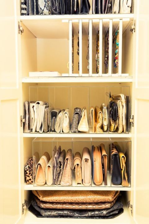 Shelf, Shelving, Room, Collection, Tan, Shoe organizer, Beige, Retail, Closet, Natural material, 