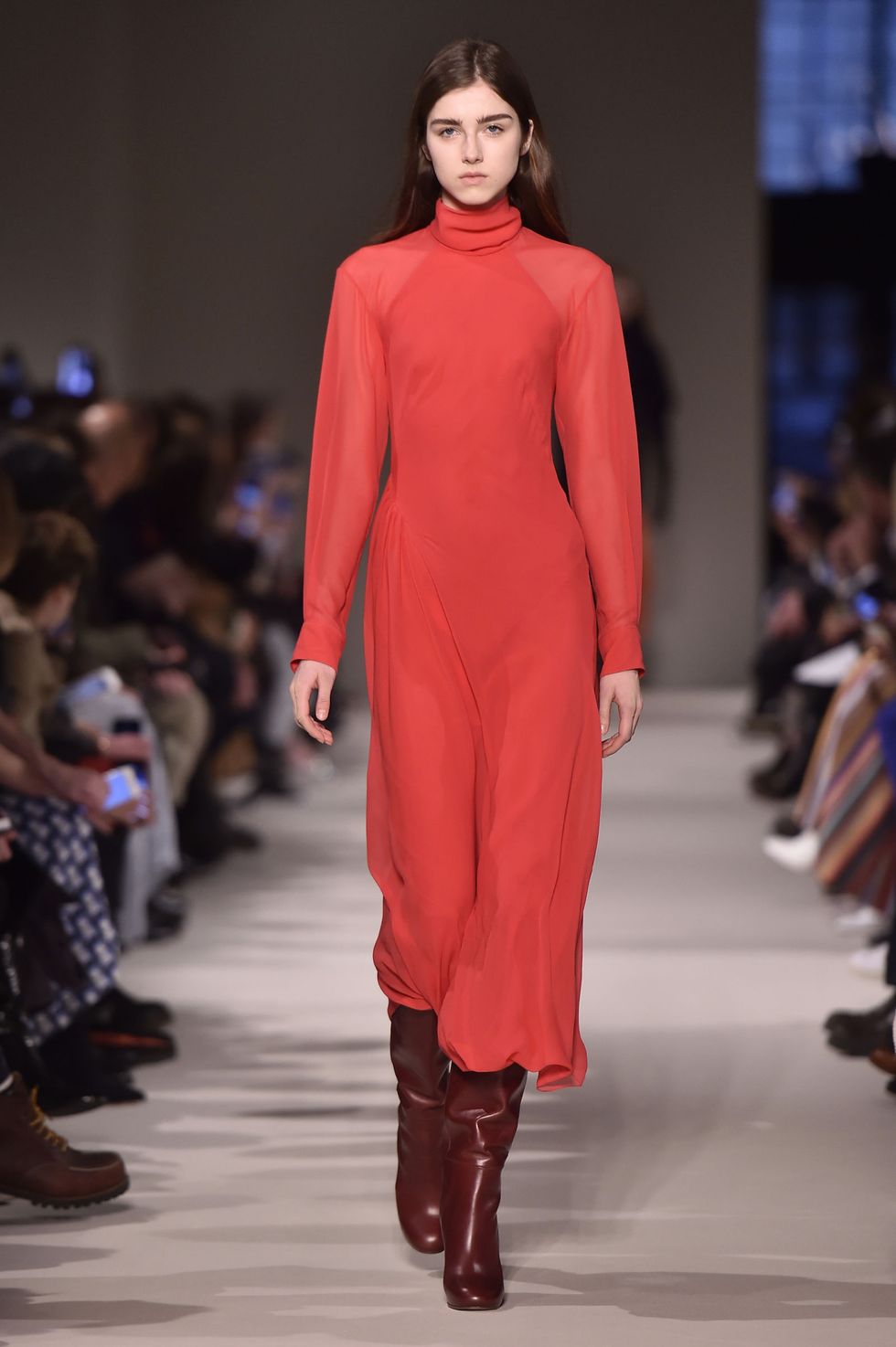 <p>Red is your power color, but it's also one of *the* colors of the season (it's kind of a tossup with <a href="http://www.marieclaire.com/fashion/news/g4457/fall-2017-it-color/" target="_blank" data-tracking-id="recirc-text-link">this one</a>, but good thing they look great together). Try one of the many dresses that walked the runway, such as this turtleneck number from Victoria Beckham or Brock Collection's swoon-y off-the-shoulder gown. Whatever you pick, though, make sure it's super saturated. No wimpy ketchup water here.&nbsp;</p>