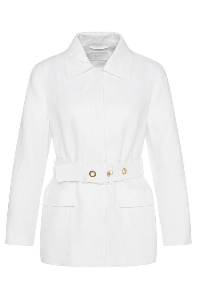 Clothing, White, Outerwear, Coat, Sleeve, Jacket, Collar, Blazer, Trench coat, Beige, 