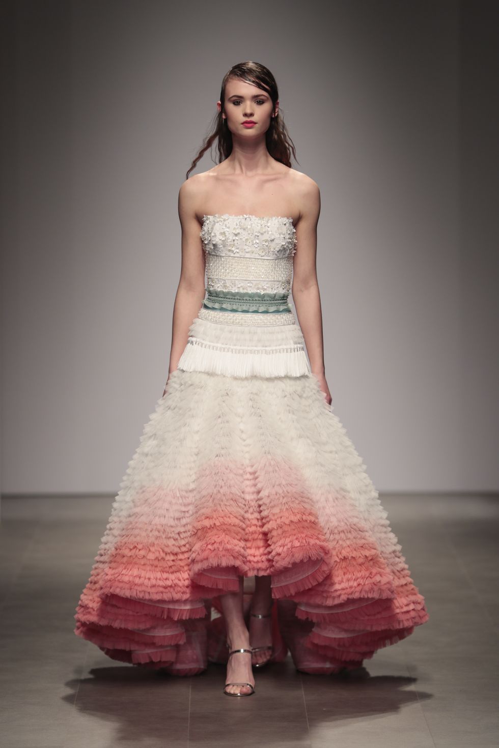 Fashion model, Dress, Gown, Clothing, Fashion, Pink, Haute couture, Fashion show, Strapless dress, Beauty, 