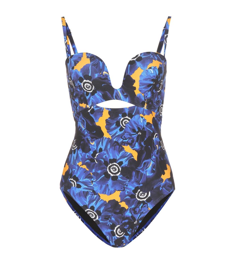 Clothing, One-piece swimsuit, Blue, Swimwear, Maillot, Lingerie top, Neck, 