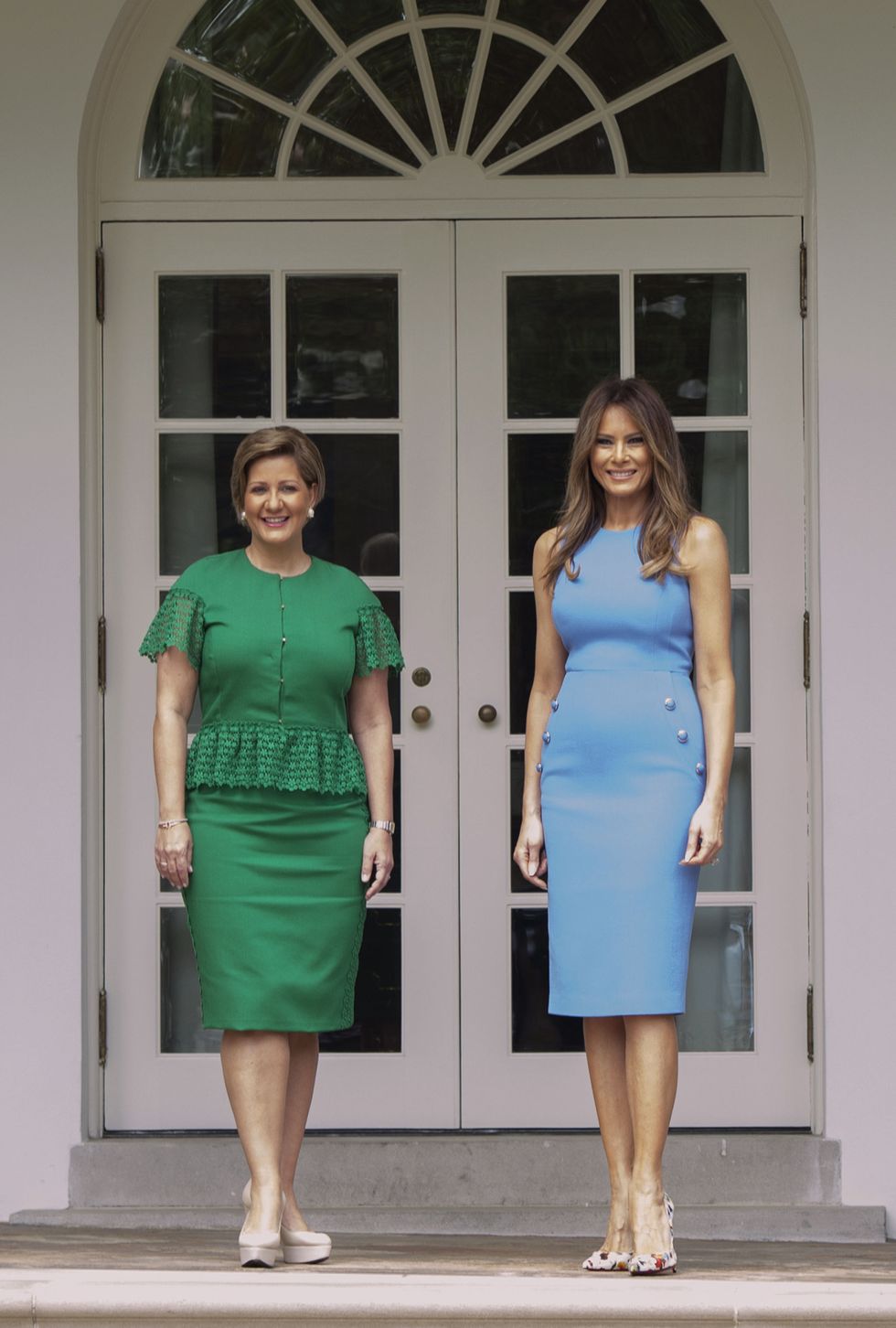Green, Clothing, Blue, Turquoise, Standing, Dress, Cocktail dress, Fashion, Door, Architecture, 