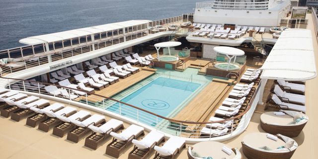 Swimming pool, Deck, Ship, Luxury yacht, Passenger ship, Cruise ship, Yacht, Vehicle, Naval architecture, Architecture, 