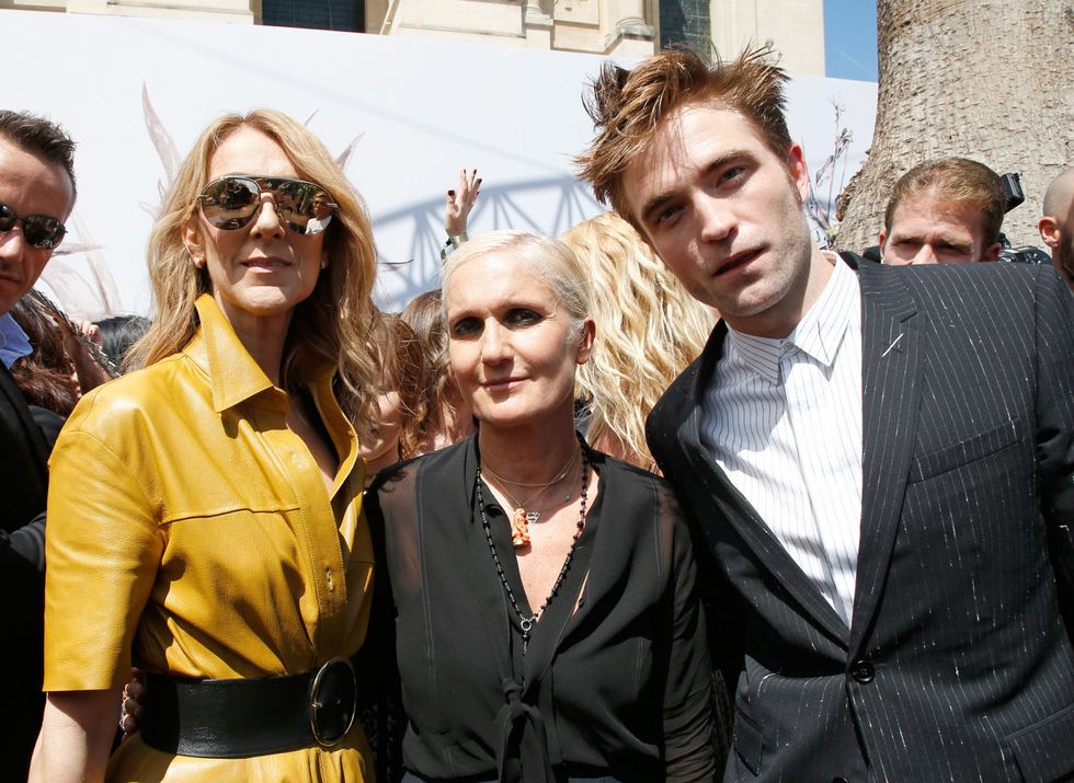 PARIS, FRANCE - JULY 03:  (L-R) Singer Celine Dion, Stylist Maria Grazia Chiuri and actor Robert Pattinson pose backstage after the Christian Dior Haute Couture Fall/Winter 2017-2018 show as part of Haute Couture Paris Fashion Week on July 3, 2017 in Paris, France.  (Photo by Bertrand Rindoff Petroff/Getty Images for Christian Dior)