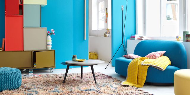 Blue, Furniture, Room, Yellow, Turquoise, Living room, Aqua, Interior design, Bedroom, Teal, 