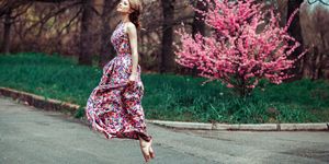 People in nature, Green, Pink, Dress, Clothing, Tree, Red, Beauty, Fashion, Spring, 