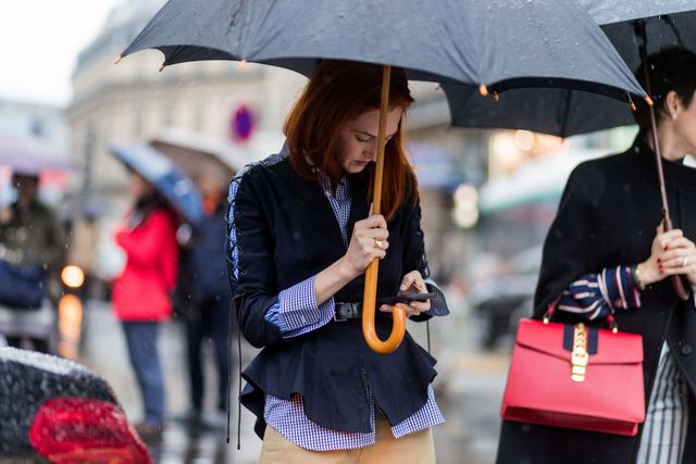 Umbrella, Street fashion, Snapshot, Fashion accessory, Fashion, Street, Leg, Rain, Photography, Jacket, 