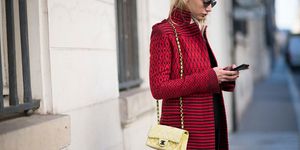 Clothing, Street fashion, Red, Fashion, Outerwear, Pink, Coat, Dress, Neck, Sweater, 