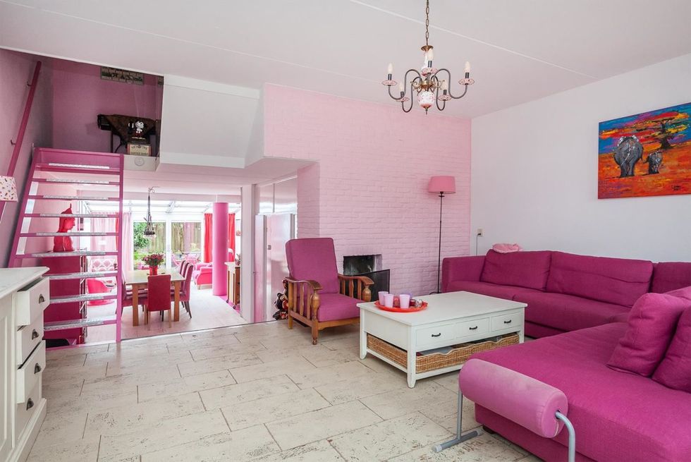 Room, Property, Pink, Furniture, Interior design, Living room, Building, House, Real estate, Floor, 