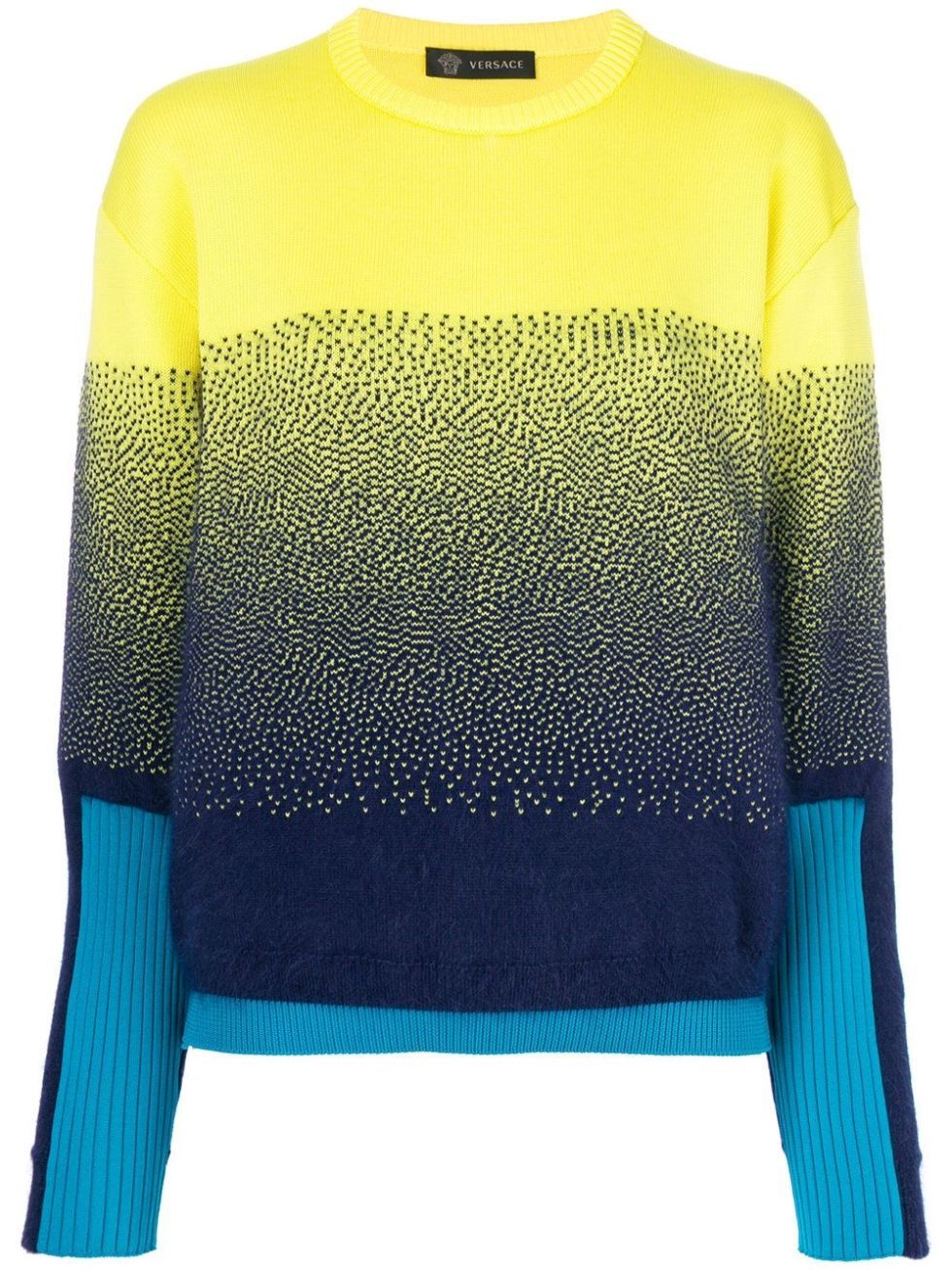 Clothing, Green, Yellow, Blue, Sleeve, Turquoise, Sweater, Outerwear, Jersey, Neck, 
