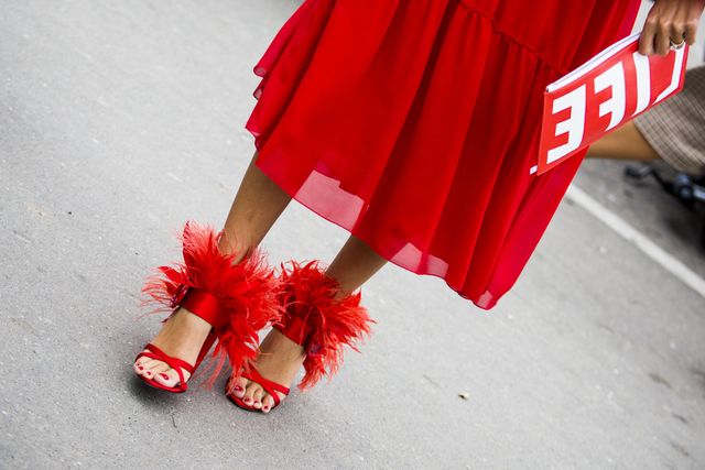 Red, Human leg, Footwear, Leg, Shoe, Street fashion, High heels, Dress, Thigh, Tradition, 