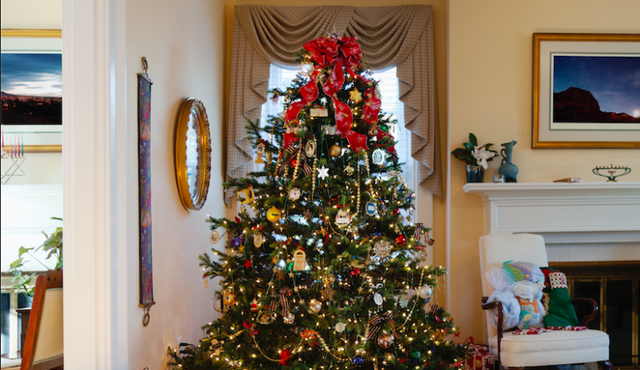 Christmas tree, Christmas decoration, Christmas, Christmas ornament, Tree, Home, Room, Christmas eve, Interior design, Architecture, 