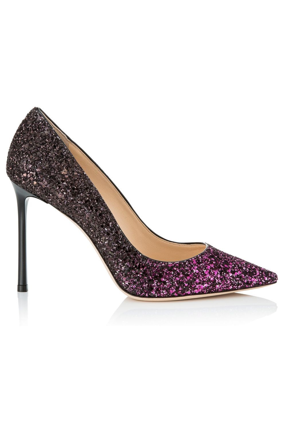 Footwear, High heels, Purple, Violet, Court shoe, Basic pump, Shoe, Glitter, Magenta, Slingback, 