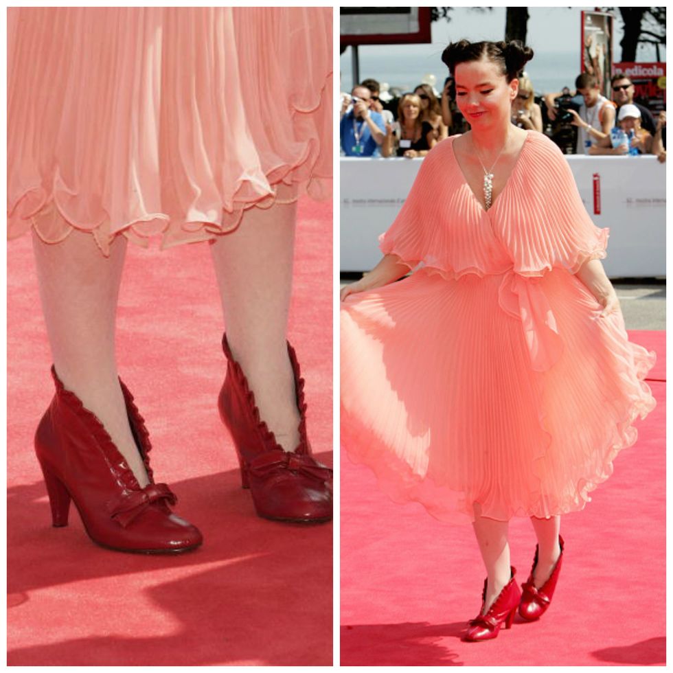 Footwear, Red, Pink, Dress, Style, High heels, Fashion, Magenta, Day dress, One-piece garment, 