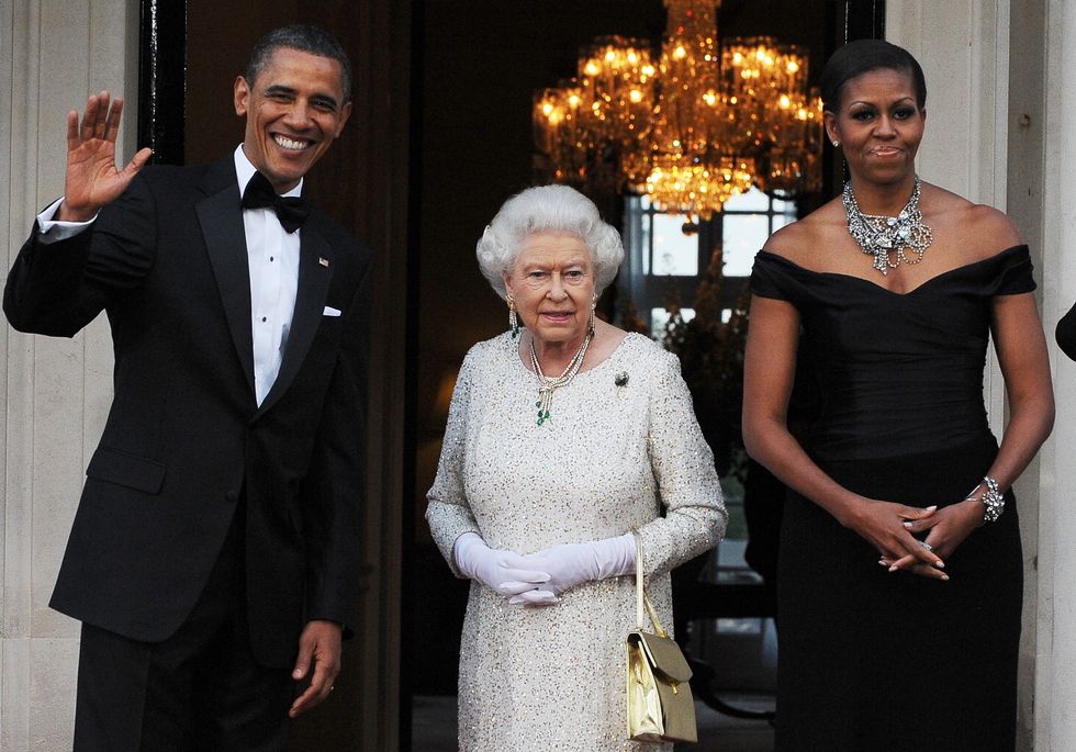英國女王（中）、美國總統Barack Obama與夫人Michelle Obama