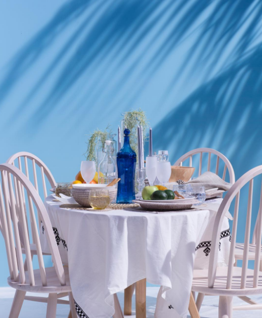 Blue, Furniture, Table, Tablecloth, Bottle, Linens, Aqua, Teal, Chair, Turquoise, 