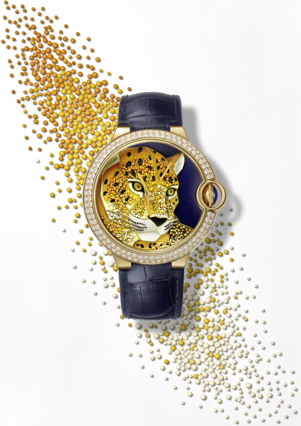 Ballon Bleu de Cartier琺瑯珠粒工藝美洲豹腕錶