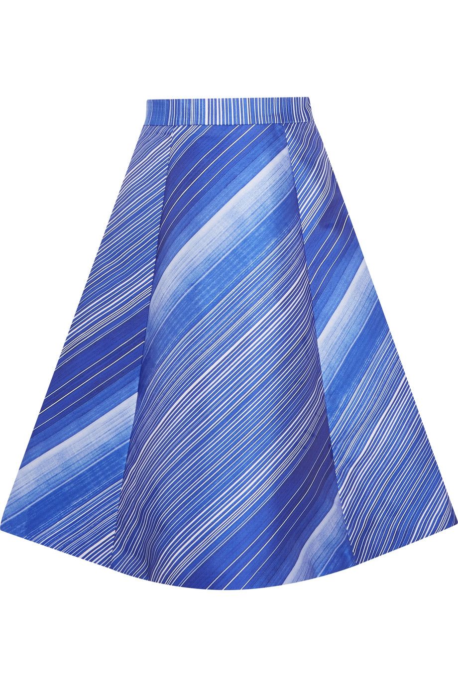 <p>藍色條紋緞布A字中長裙，約NT21,000，Vika Gazinskaya at Net-A-Porter。</p>
