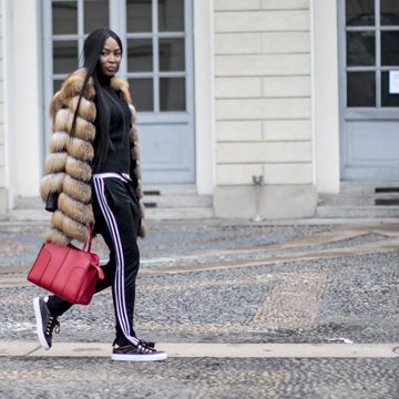 Photograph, White, Black, Street fashion, People, Red, Fashion, Fur, Standing, Snapshot, 