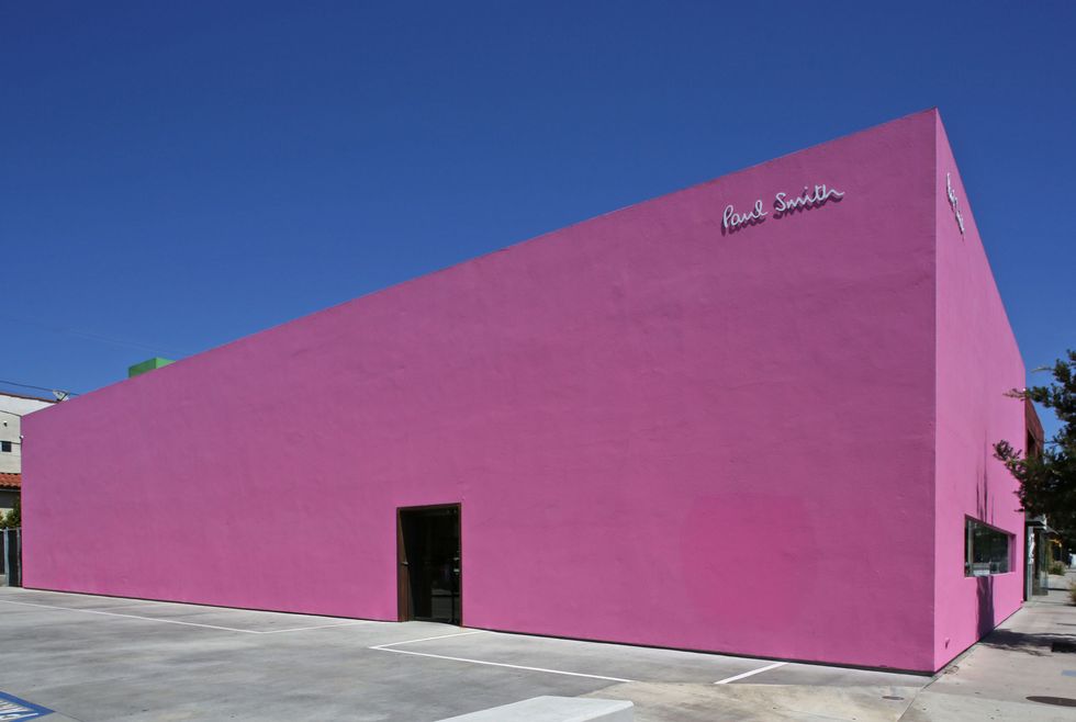 Pink, Architecture, Facade, Magenta, Wall, Purple, Sky, House, Material property, Building, 