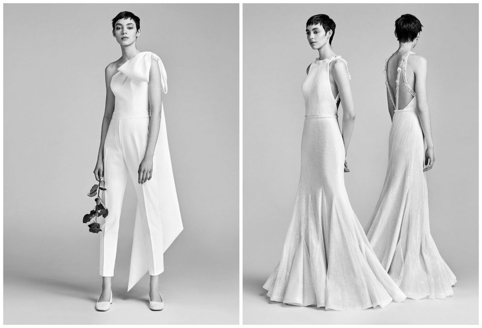 Fashion model, Dress, Clothing, Gown, White, Shoulder, Formal wear, Fashion, Bridal party dress, Wedding dress, 