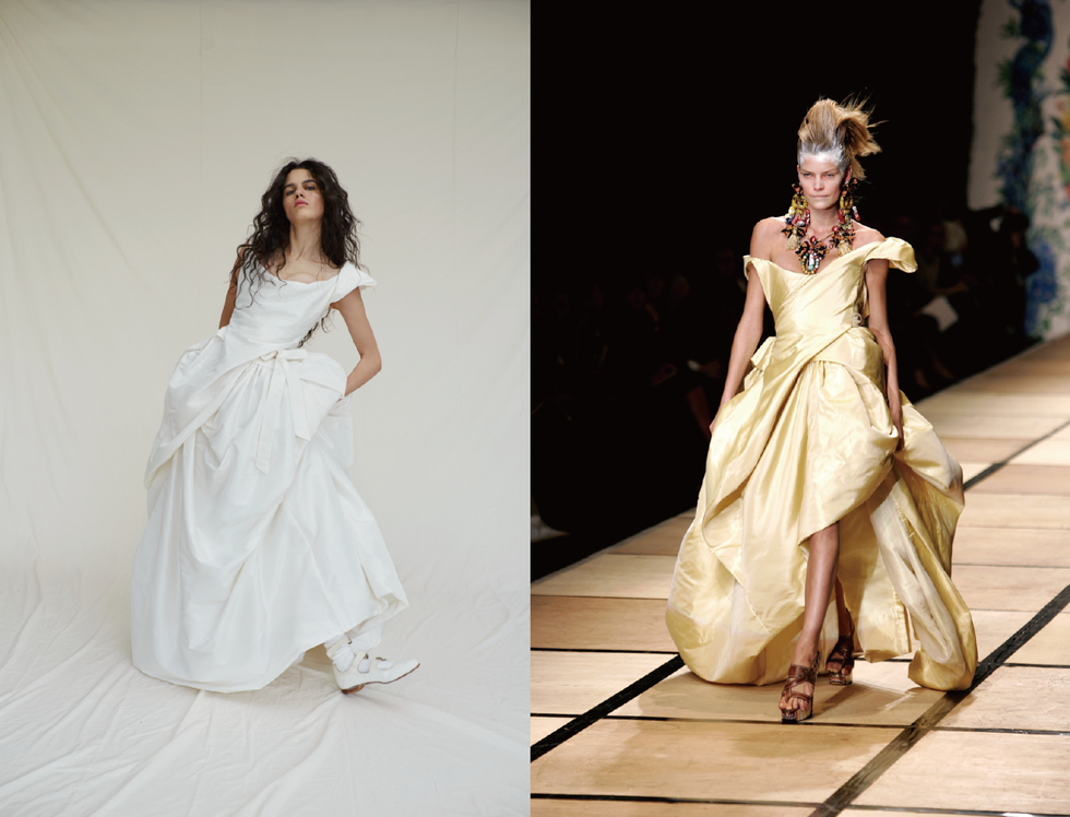 <p>
今年春夏，Vivienne Westwood為我們帶來數款魅力各異的另類婚紗，在客製系列中，她汲取過往時裝系列發表的經典設計，融入現代嫁衣，<span class="redactor-invisible-space"></span>如浪花般的不規則裁片化身俐落蓬裙、細膩皺褶躍上胸線，量身打造每位新娘的時裝異想。自由選擇喜歡的款式、布料及細節，隨即進行量身並修改，成為穿上Vivienne Westwood的前衛新娘。<span class="redactor-invisible-space" data-verified="redactor" data-redactor-tag="span" data-redactor-class="redactor-invisible-space"></span><span class="redactor-invisible-space" data-verified="redactor" data-redactor-tag="span" data-redactor-class="redactor-invisible-space"></span></p><p>Vivienne Westwood<span class="redactor-invisible-space" data-verified="redactor" data-redactor-tag="span" data-redactor-class="redactor-invisible-space">&nbsp;2017&nbsp;Made To Order客製系列。</span><span class="redactor-invisible-space"></span><br></p>