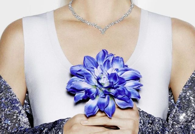 Cobalt blue, Blue, Purple, Necklace, Neck, Flower, Violet, Fashion accessory, Jewellery, Petal, 