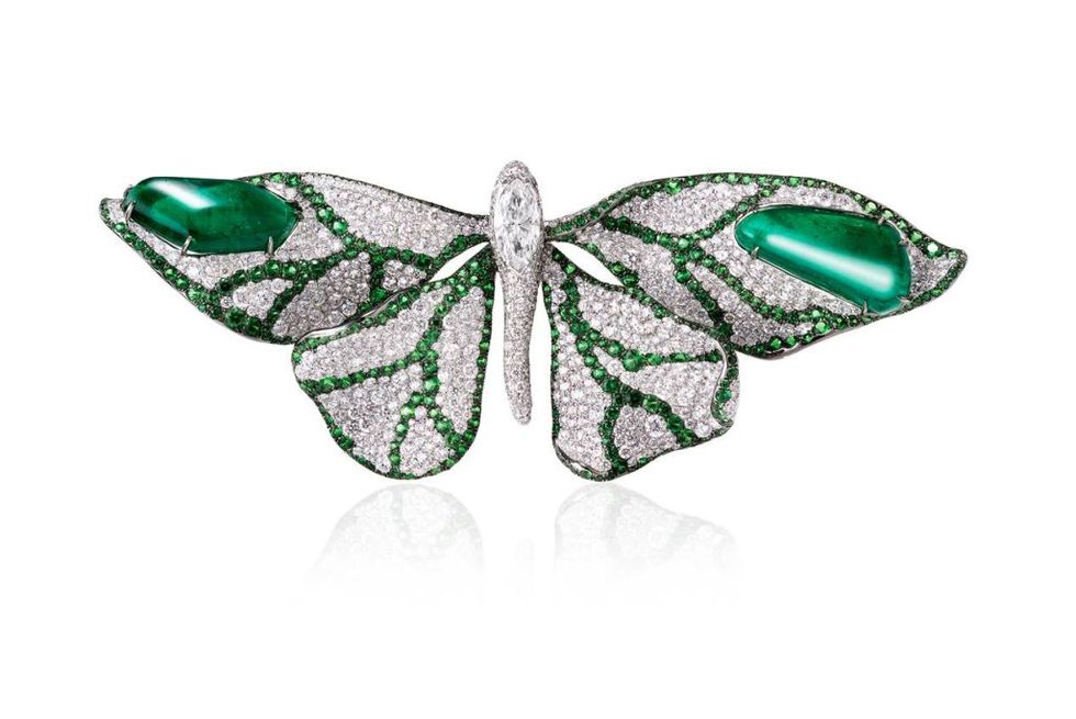 Butterfly, Insect, Green, Moths and butterflies, Emerald, Brooch, Fashion accessory, Invertebrate, Pollinator, Jewellery, 