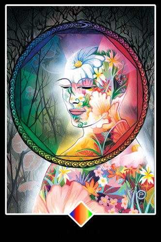 Stained glass, Glass, Window, Illustration, Art, Modern art, Fictional character, Plant, Painting, Graphic design, 