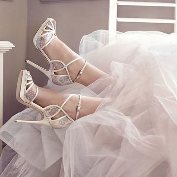 White, Footwear, Pink, Wedding dress, Dress, Shoe, Bridal clothing, Leg, Bridal accessory, Bride, 
