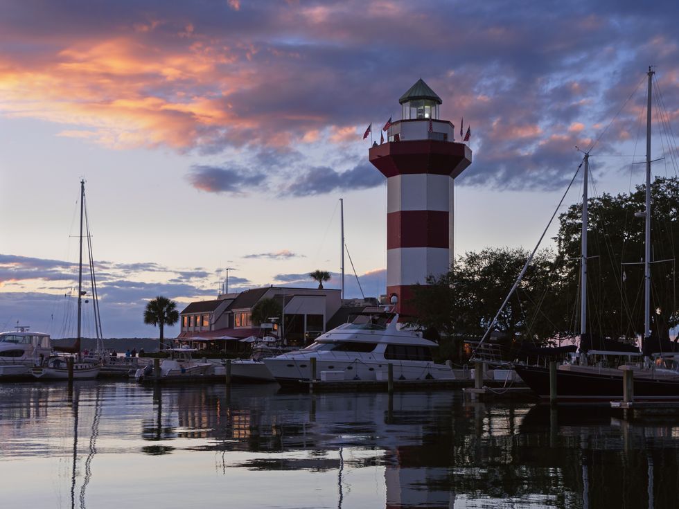Sky, Tower, Water, Cloud, Reflection, Lighthouse, Marina, Harbor, Port, Control tower, 