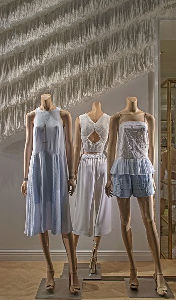 Clothing, White, Dress, Mannequin, Fashion, Shoulder, Bridal party dress, Cocktail dress, Pattern, Fashion design, 