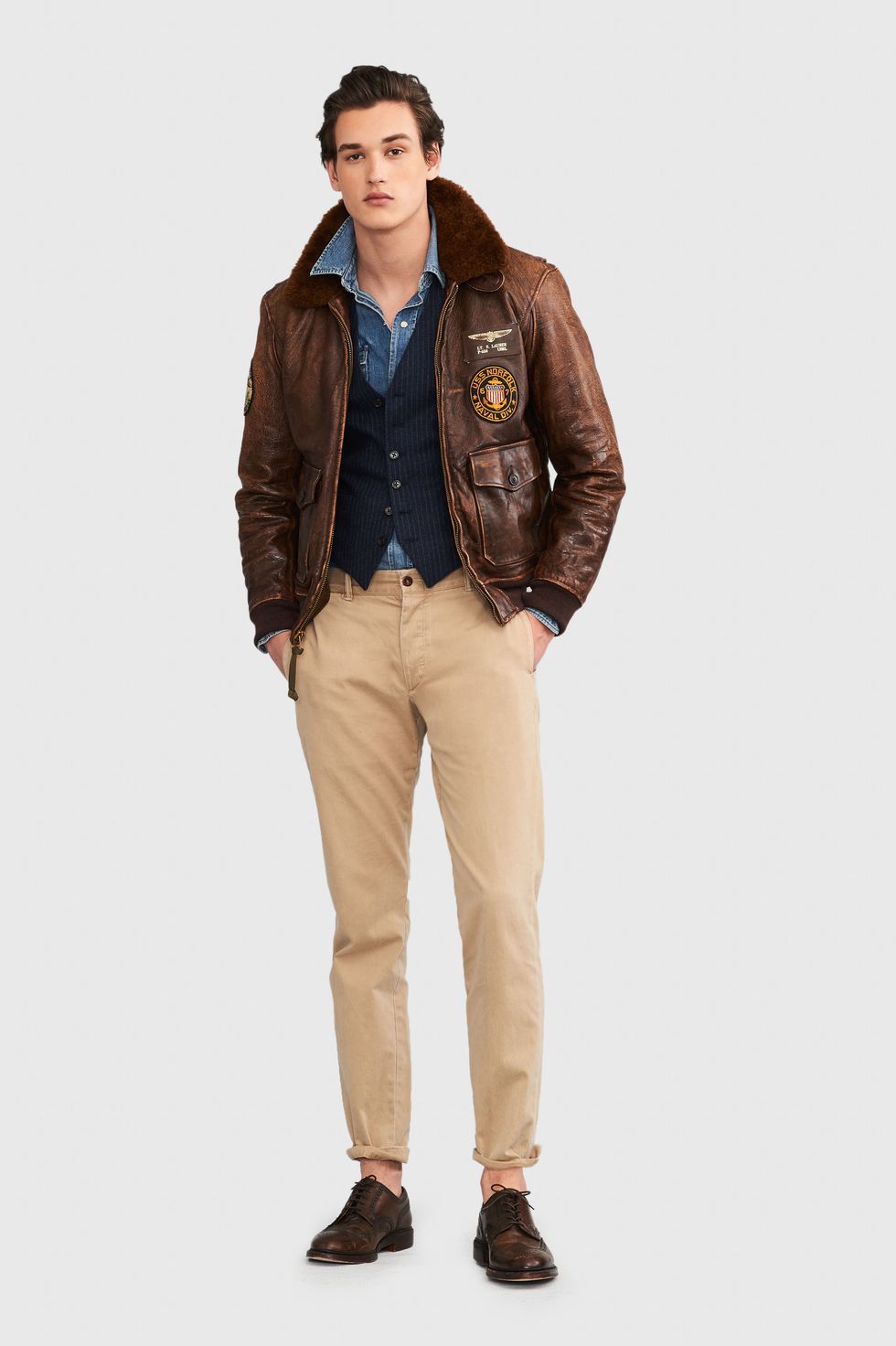 Clothing, Jacket, Outerwear, Brown, Khaki, Leather jacket, Leather, Beige, Fashion, Standing, 