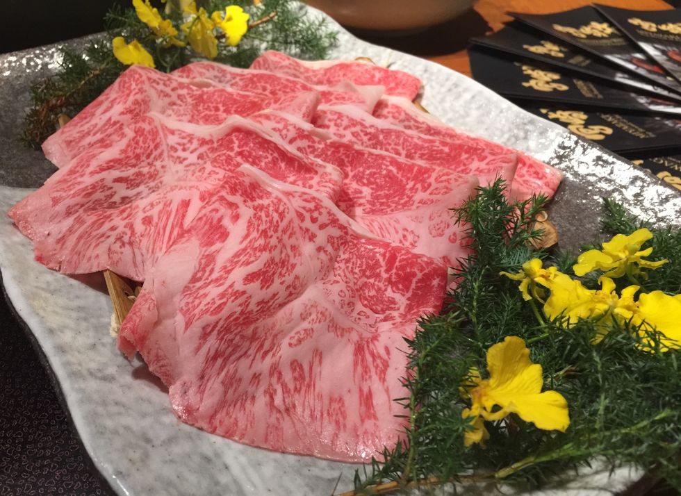Food, Dish, Kobe beef, Cuisine, Red meat, Yakiniku, Meat, Matsusaka beef, Flesh, Horumonyaki, 