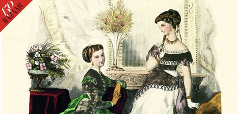 Victorian fashion, Fashion, Dress, Art, Illustration, Headpiece, Gown, Plant, Costume design, Black hair, 