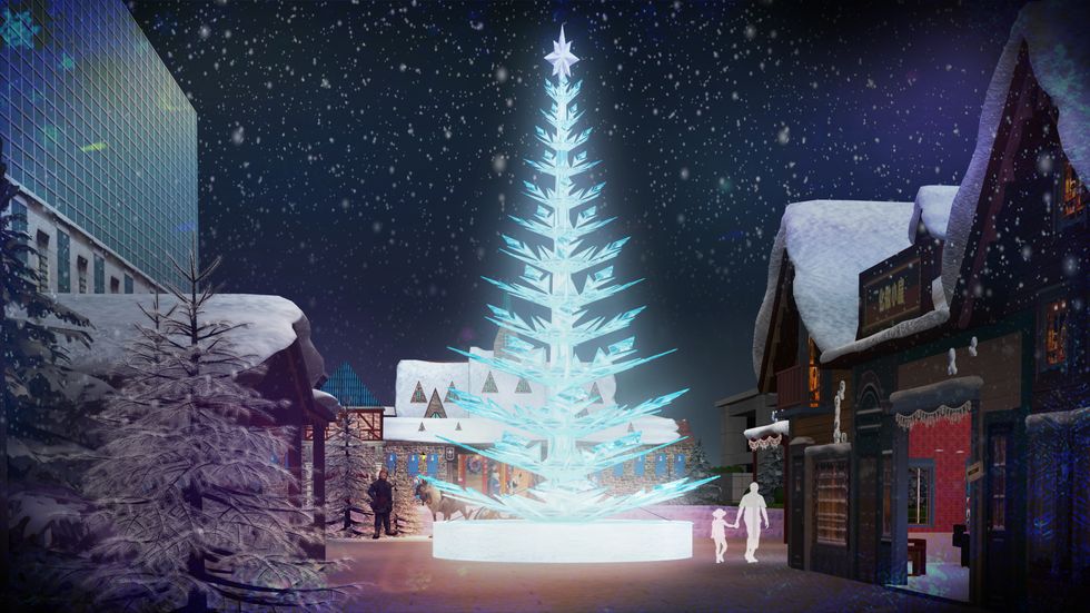 Christmas tree, Tree, Christmas, Sky, Architecture, Winter, Christmas eve, Christmas decoration, Woody plant, Christmas lights, 