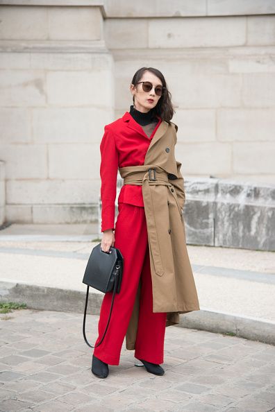 Clothing, Trench coat, Coat, Street fashion, Red, Pink, Fashion, Outerwear, Overcoat, Dress, 