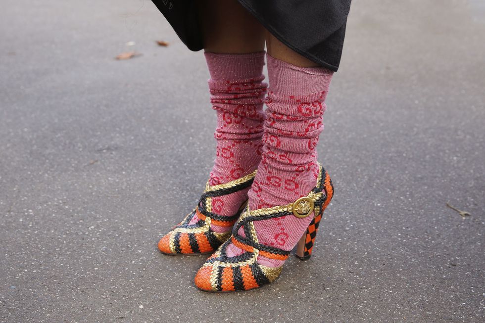 Footwear, Pink, Human leg, Street fashion, Leg, Ankle, Shoe, Fashion, Joint, Sock, 