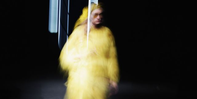 Yellow, Fur, Long hair, Fur clothing, Performance, Outerwear, Textile, Dance, Performing arts, 