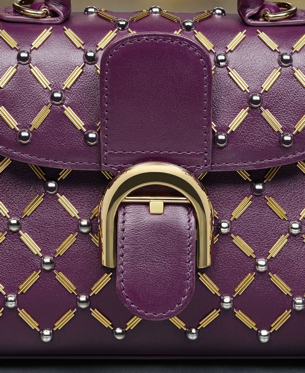 Purple, Violet, Bag, Leather, Fashion accessory, Handbag, Material property, Font, Lock, Magenta, 