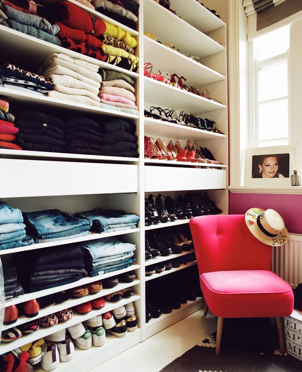 Closet, Room, Red, Shelf, Furniture, Pink, Interior design, Home, Footwear, Building, 