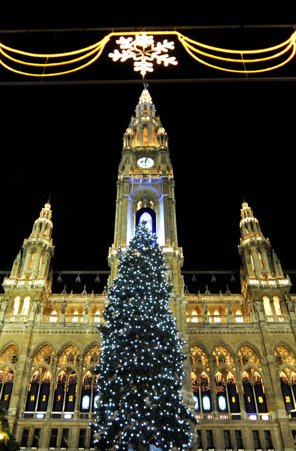 Landmark, Metropolis, Architecture, Lighting, Christmas, Christmas tree, Christmas decoration, Tree, Night, Christmas lights, 