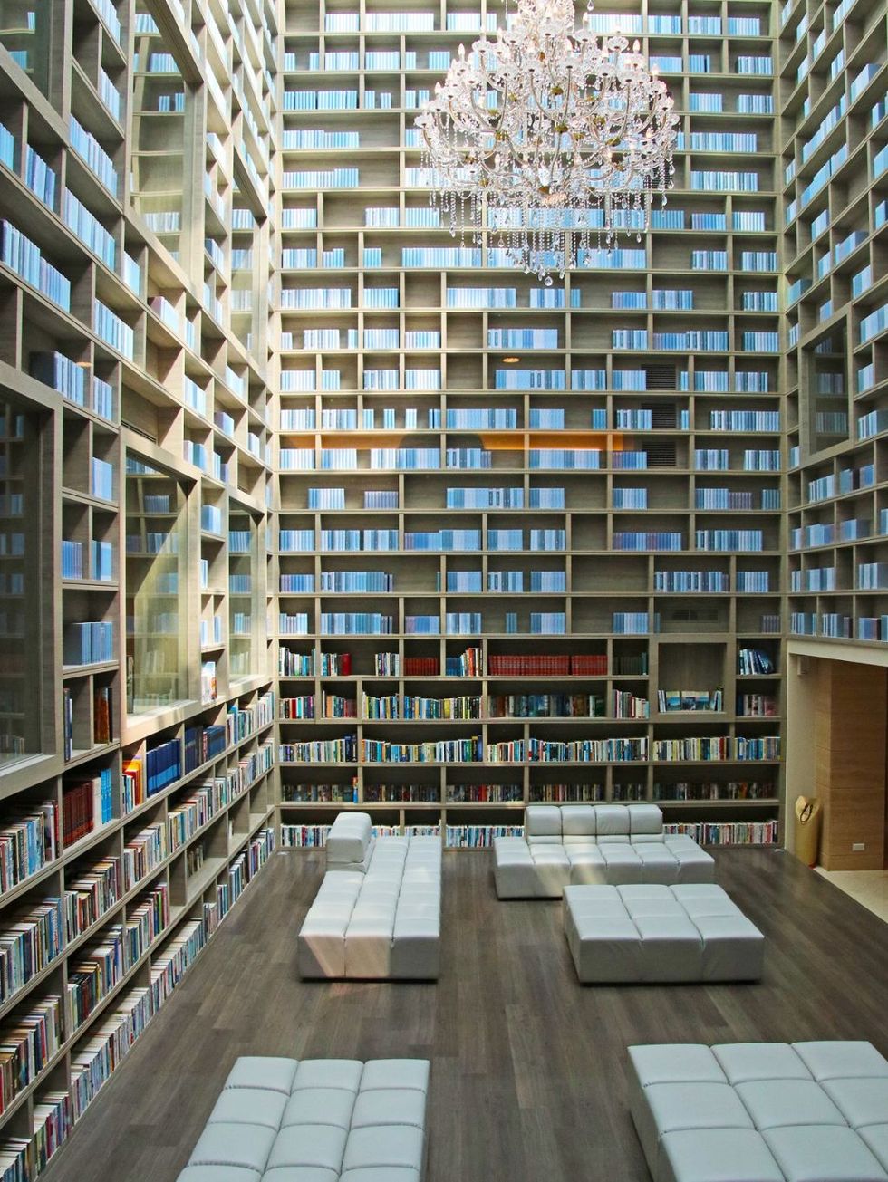 Building, Architecture, Shelf, Shelving, Public library, Wall, Room, Library, Furniture, Bookcase, 