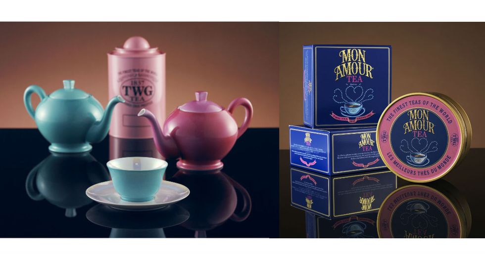 左：TWG Tea魅幻茶具系列；右：TWG Tea吾愛之茶魚子醬錫罐包裝茗茶，每100克茶罐，建議售價NTD 1,100元